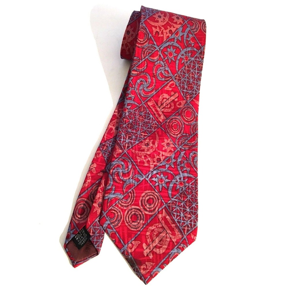 Christian Dior Monsieur Men's Neck Tie 100% Silk Red Blue Abstract Design Shine